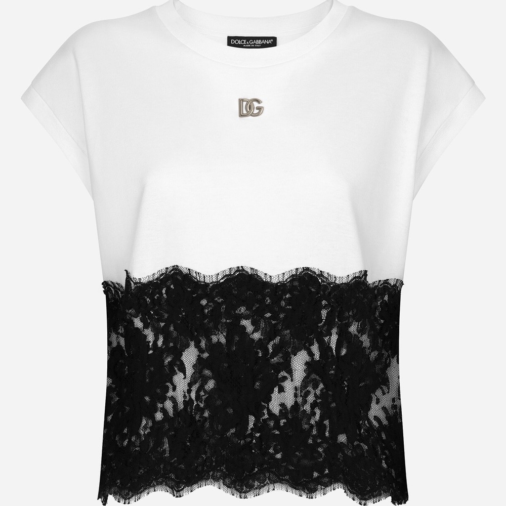 Jersey T-shirt with DG logo and lace details